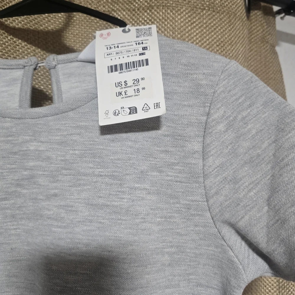 Zara Kids Casual Dress in Light Gray with Navy Trim